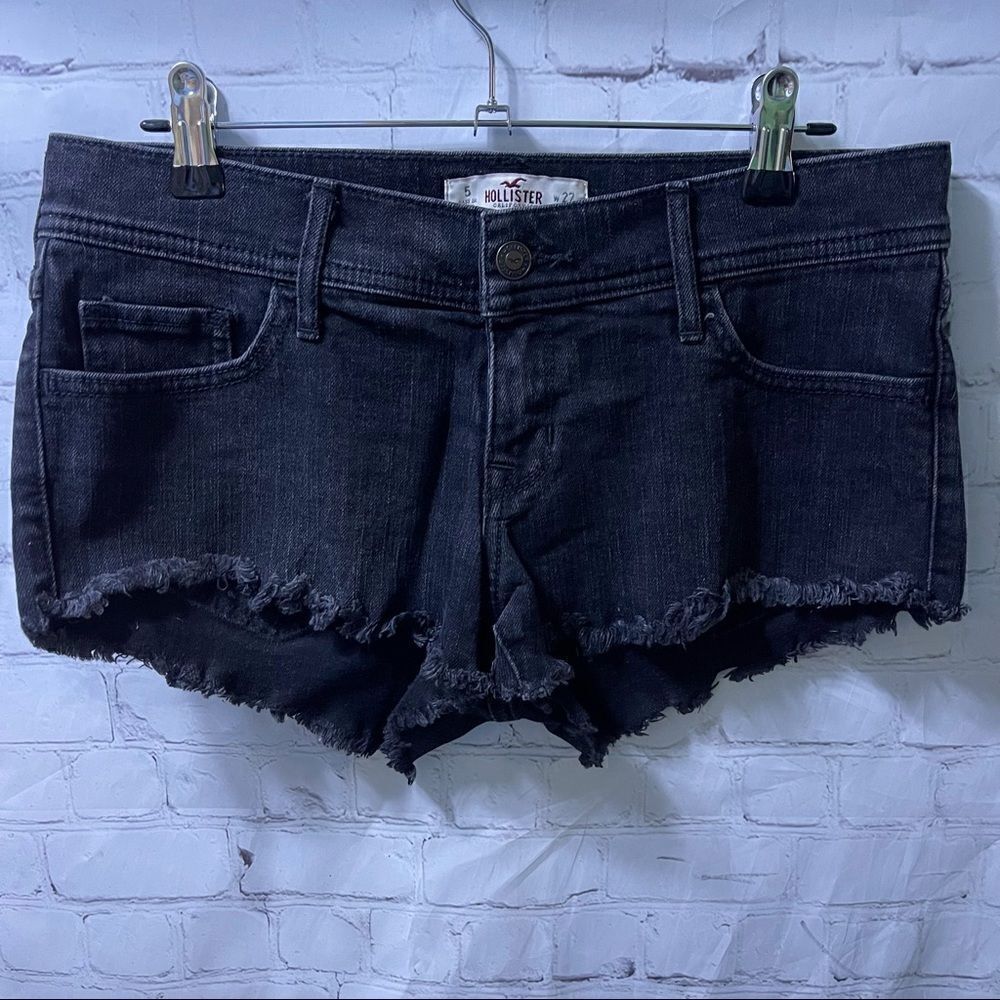 Hollister Black Denim Jean Short Cut Offs Raw Hem